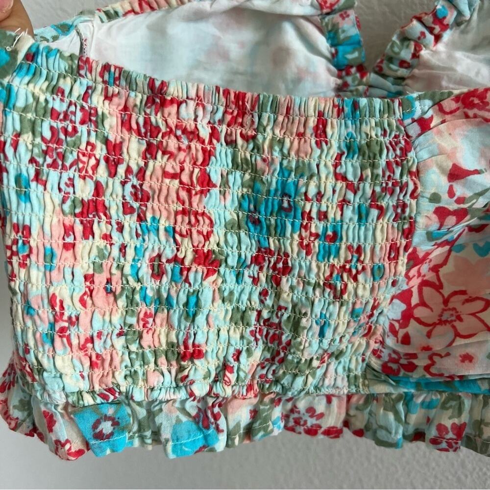 American Eagle Abstract Floral Halter Ruffle Ruched Back Smocked Small - Picture 6 of 8